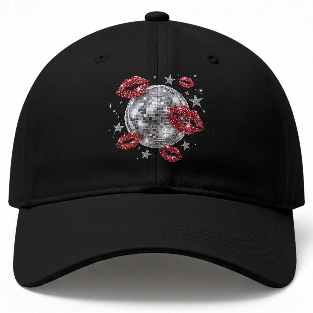 Disco Ball Kissing Lips Baseball Cap Faux Glitter Lips Graphic Printed Sparkly Party Graphic