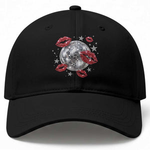 Disco Ball Kissing Lips Baseball Cap Faux Glitter Lips Graphic Printed Sparkly Party Graphic