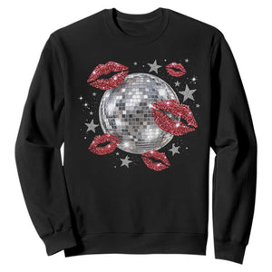 Disco Ball Kissing Lips Sweatshirt Faux Glitter Lips Graphic Printed Sparkly Party Graphic