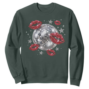 Disco Ball Kissing Lips Sweatshirt Faux Glitter Lips Graphic Printed Sparkly Party Graphic