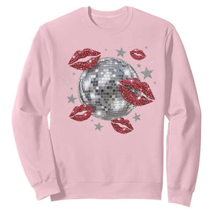 Disco Ball Kissing Lips Sweatshirt Faux Glitter Lips Graphic Printed Sparkly Party Graphic