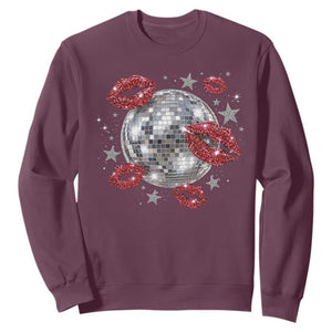 Disco Ball Kissing Lips Sweatshirt Faux Glitter Lips Graphic Printed Sparkly Party Graphic