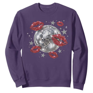Disco Ball Kissing Lips Sweatshirt Faux Glitter Lips Graphic Printed Sparkly Party Graphic