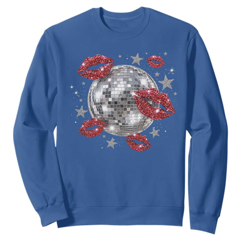 Disco Ball Kissing Lips Sweatshirt Faux Glitter Lips Graphic Printed Sparkly Party Graphic