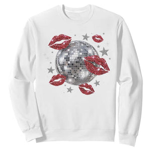 Disco Ball Kissing Lips Sweatshirt Faux Glitter Lips Graphic Printed Sparkly Party Graphic