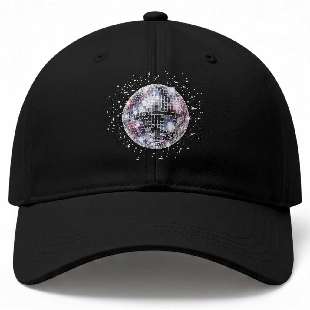 Black and White Disco Ball Club Retro Baseball Cap Silver Faux Glitter Party Graphic