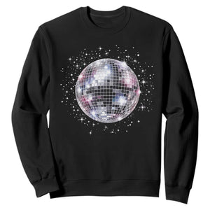 Black and White Disco Ball Club Retro Sweatshirt Silver Faux Glitter Party Graphic