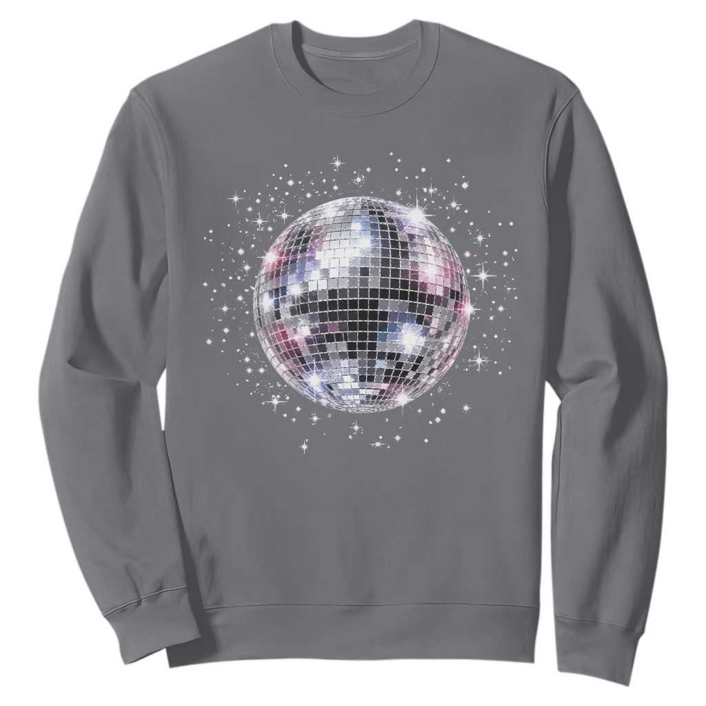 Black and White Disco Ball Club Retro Sweatshirt Silver Faux Glitter Party Graphic