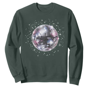 Black and White Disco Ball Club Retro Sweatshirt Silver Faux Glitter Party Graphic