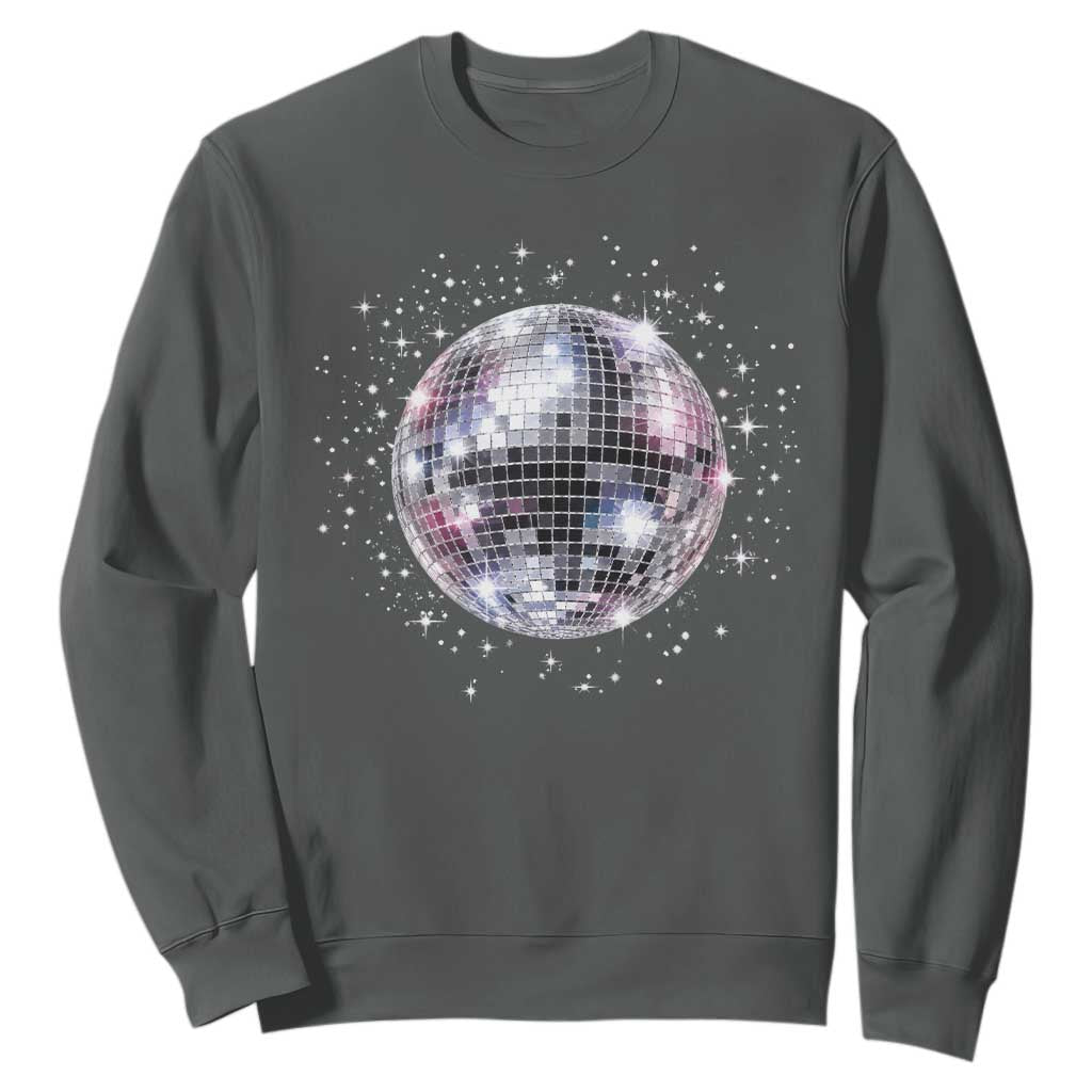 Black and White Disco Ball Club Retro Sweatshirt Silver Faux Glitter Party Graphic