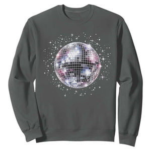 Black and White Disco Ball Club Retro Sweatshirt Silver Faux Glitter Party Graphic