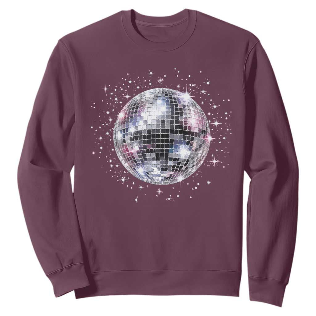 Black and White Disco Ball Club Retro Sweatshirt Silver Faux Glitter Party Graphic