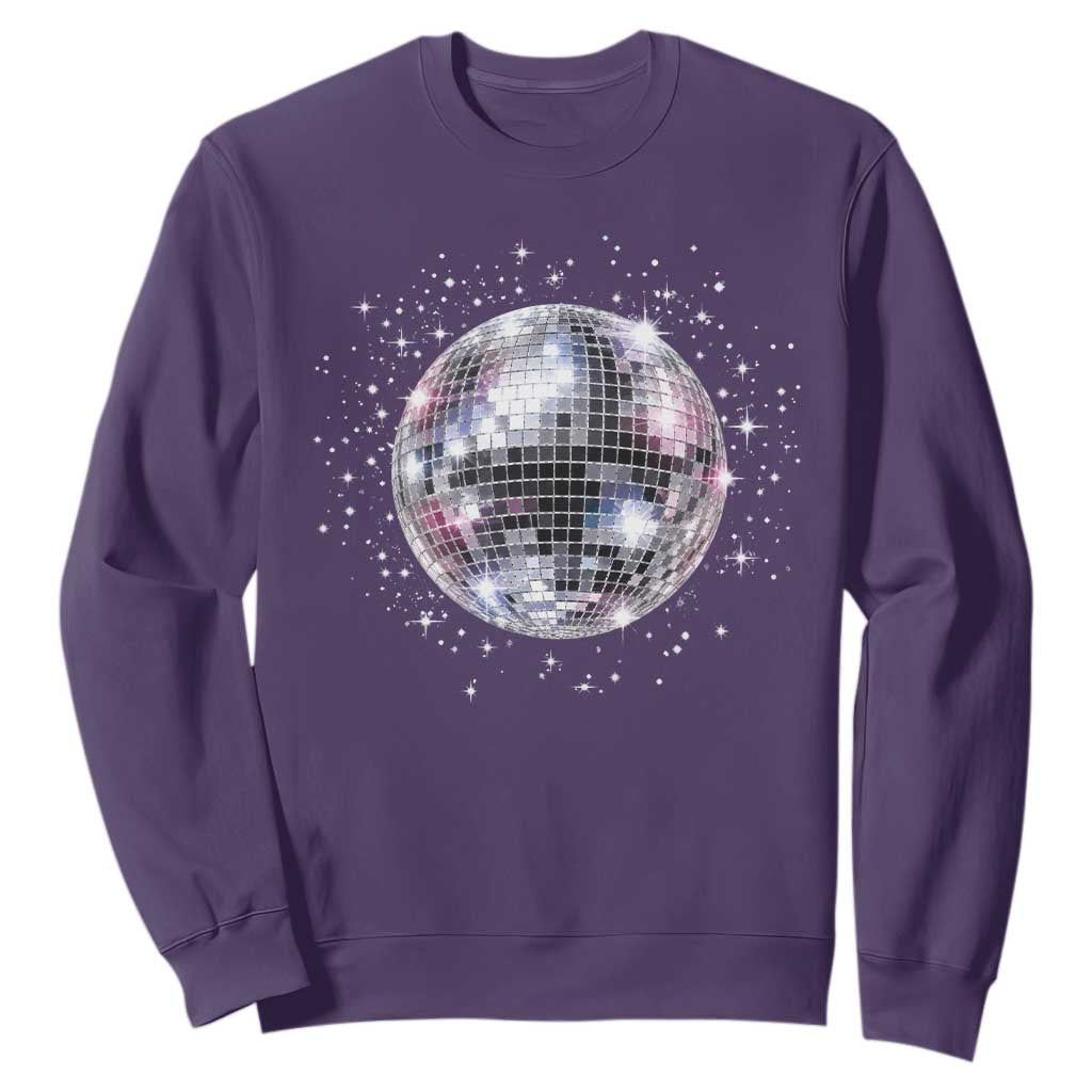 Black and White Disco Ball Club Retro Sweatshirt Silver Faux Glitter Party Graphic