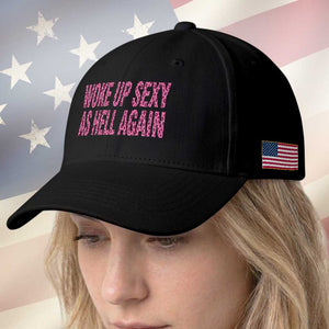 Woke Up Sexy Again Funny Confidence Quote Baseball Cap Sarcastic Humor Y2K Pink Leopard Graphic