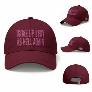 Woke Up Sexy Again Funny Confidence Quote Baseball Cap Sarcastic Humor Y2K Pink Leopard Graphic