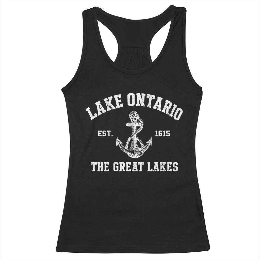 Lake Ontario Est 1615 Racerback Tank Top The Great Lakes Vintage Nautical Anchor Graphic