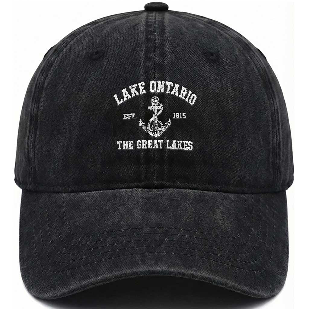Lake Ontario Est 1615 Washed Cotton Baseball Cap The Great Lakes Vintage Nautical Anchor Graphic