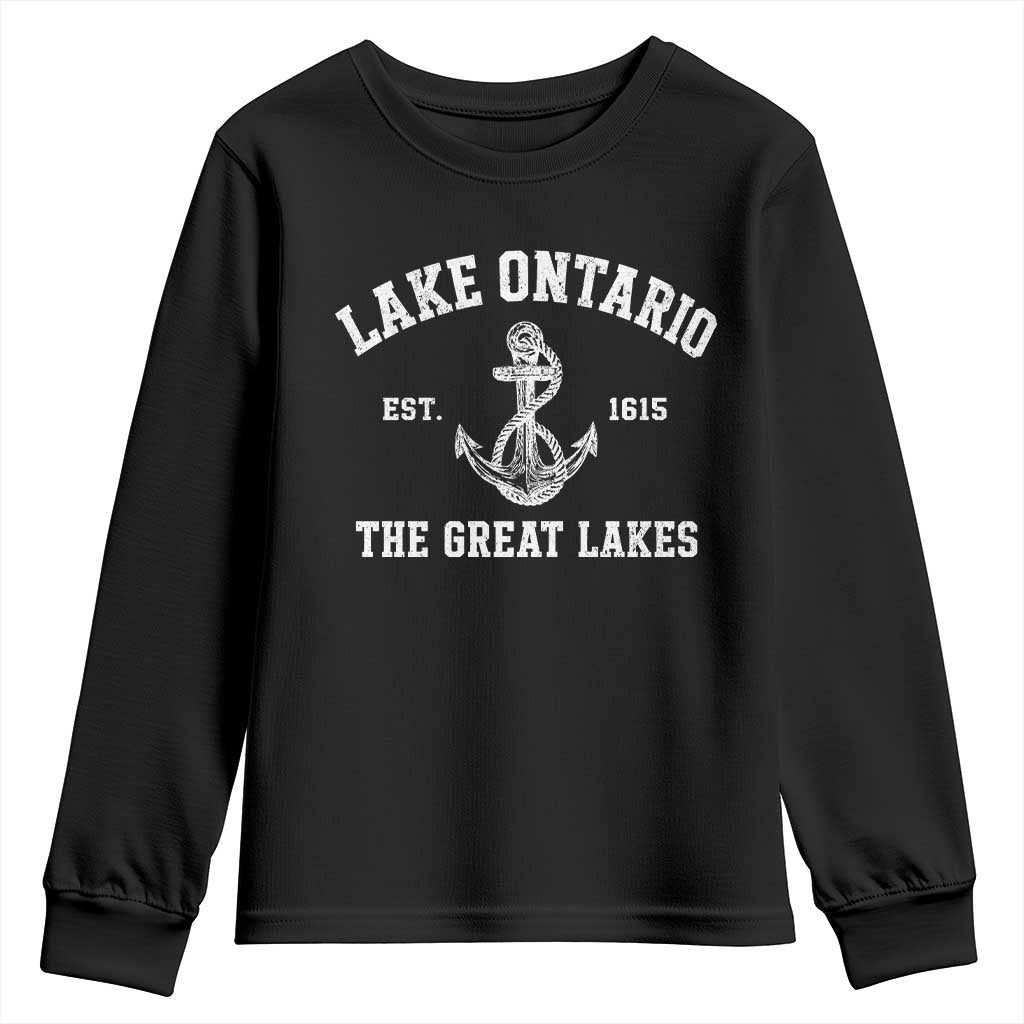 Lake Ontario Est 1615 Youth Sweatshirt The Great Lakes Vintage Nautical Anchor Graphic