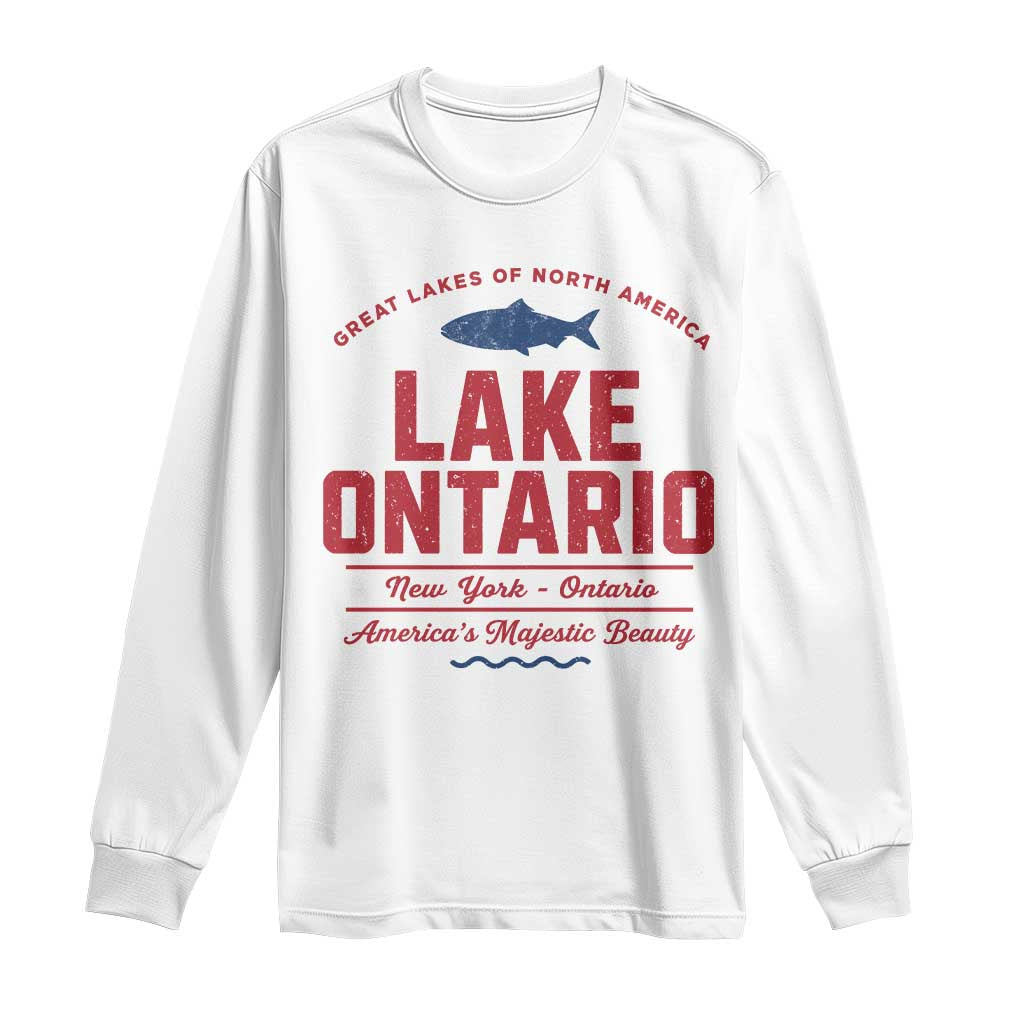 Vintage Lake America Funny Ontario USA Canada Graphic Long Sleeve Shirt Retro Style The Great Lakes