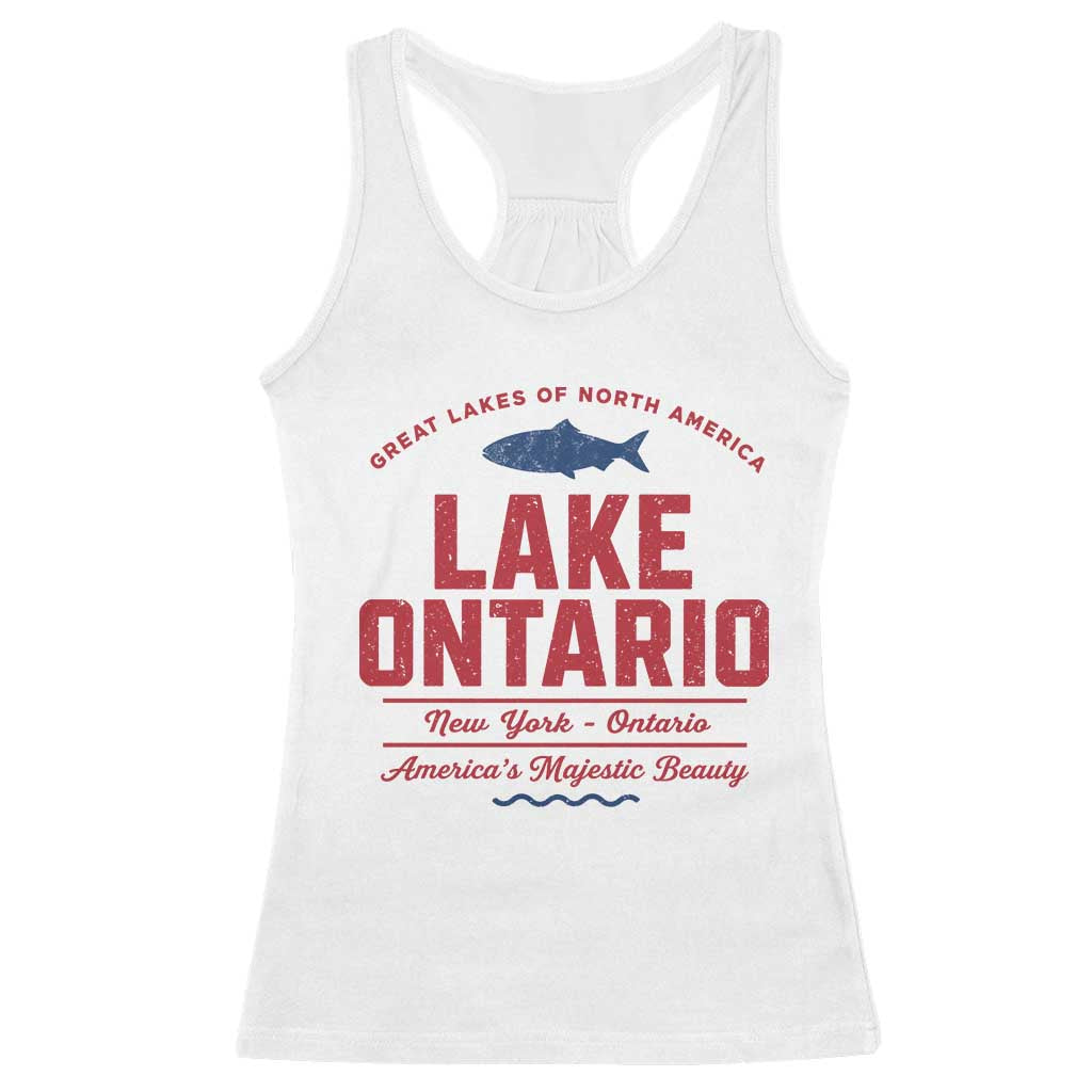 Vintage Lake America Funny Ontario USA Canada Graphic Racerback Tank Top Retro Style The Great Lakes