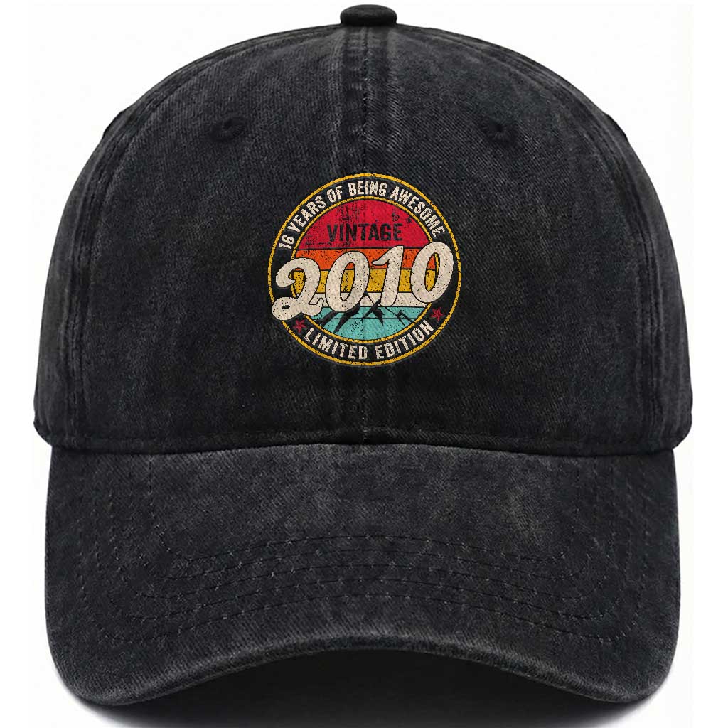 16th Birthday Washed Cotton Baseball Cap Vintage 2010 Limited Edition Funny 16 Year Old Gift