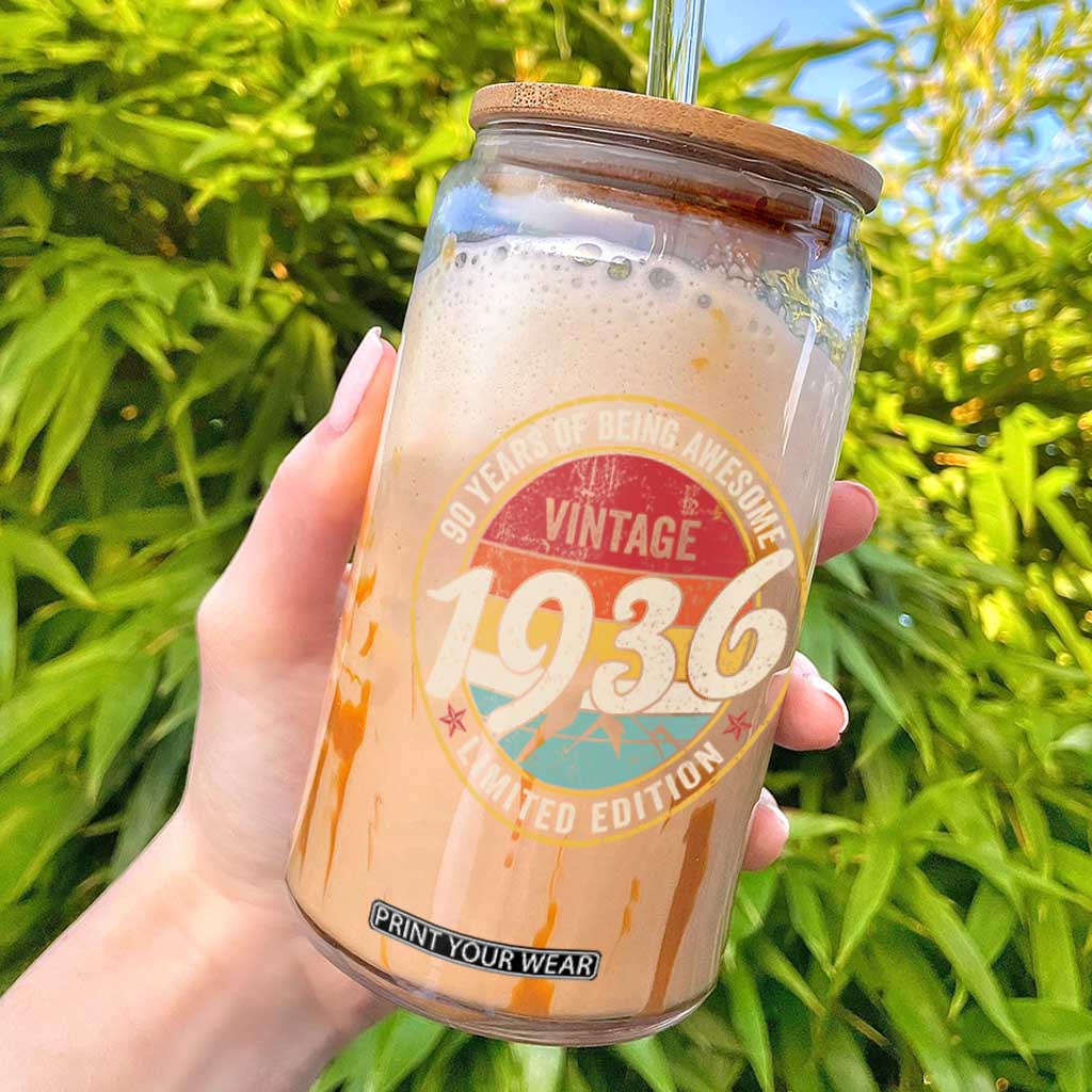 90th Birthday Glass Can Vintage 1936 Limited Edition Funny 90 Year Old Gift