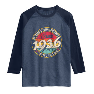 90th Birthday Raglan Shirt Vintage 1936 Limited Edition Funny 90 Year Old Gift