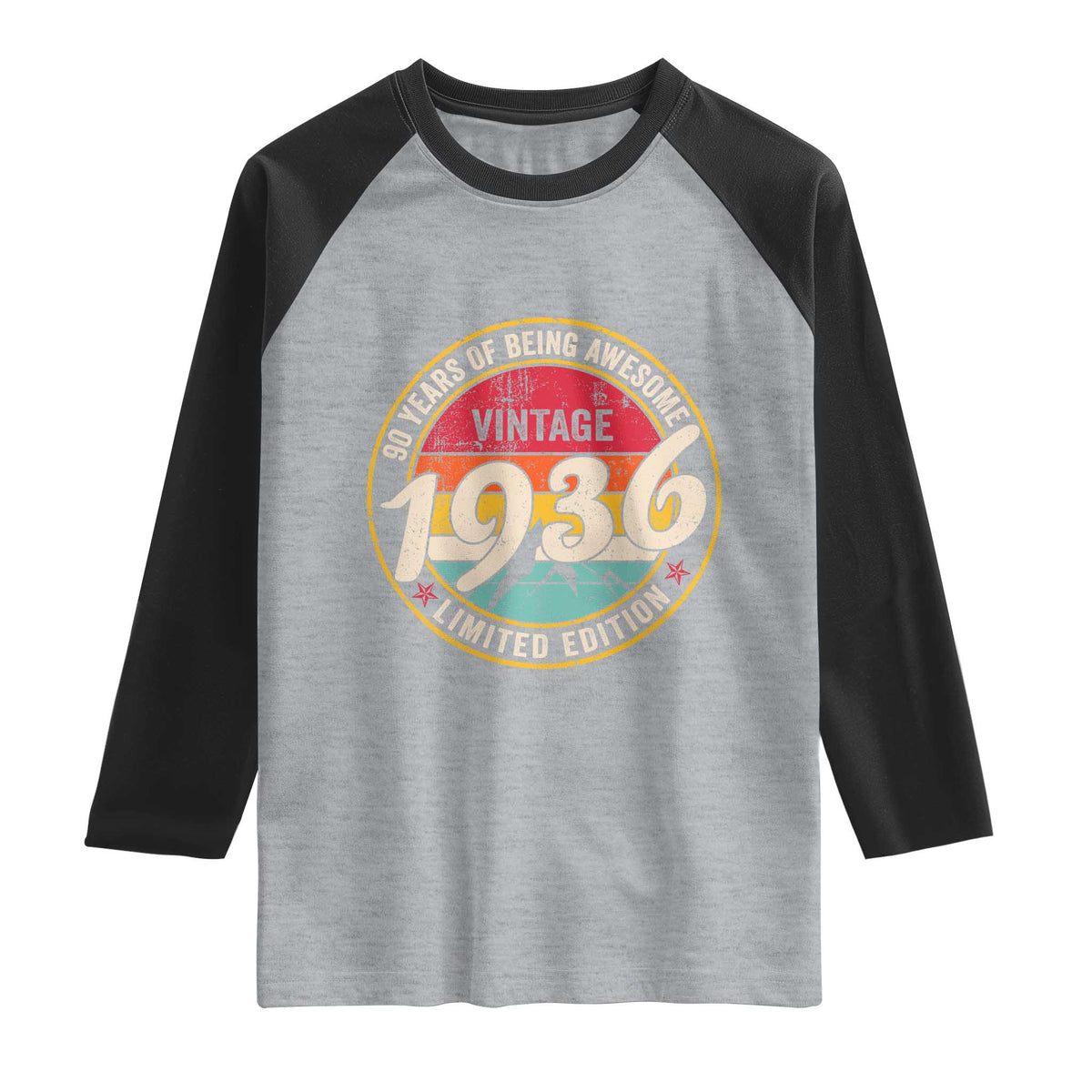 90th Birthday Raglan Shirt Vintage 1936 Limited Edition Funny 90 Year Old Gift