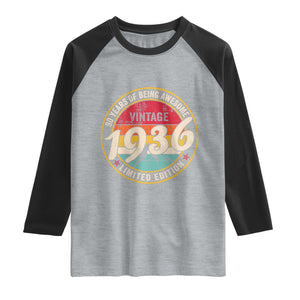 90th Birthday Raglan Shirt Vintage 1936 Limited Edition Funny 90 Year Old Gift
