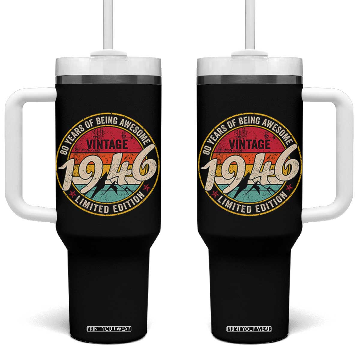 80th Birthday Tumbler With Handle Vintage 1946 Limited Edition Funny 80 Year Old Gift