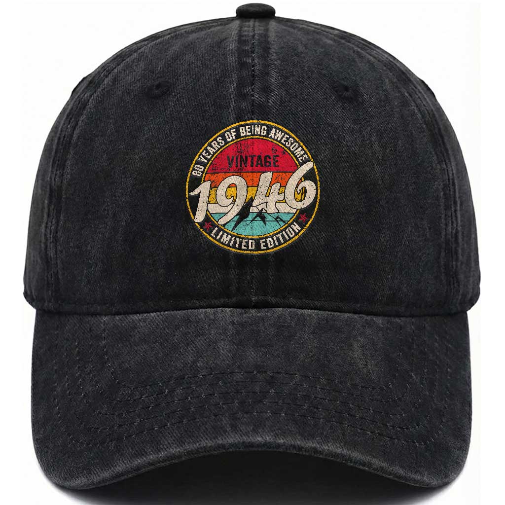 80th Birthday Washed Cotton Baseball Cap Vintage 1946 Limited Edition Funny 80 Year Old Gift
