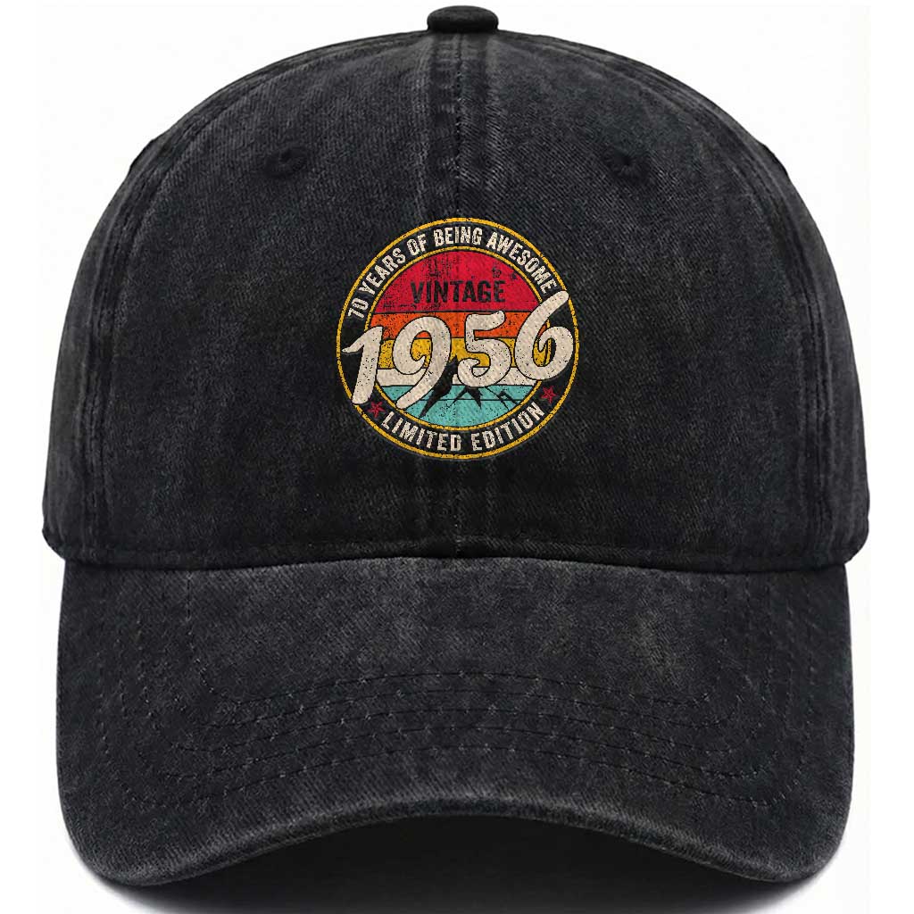 70th Birthday Washed Cotton Baseball Cap Vintage 1956 Limited Edition Funny 70 Year Old Gift