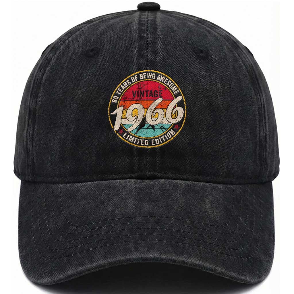 60th Birthday Washed Cotton Baseball Cap Vintage 1966 Limited Edition Funny 60 Year Old Gift
