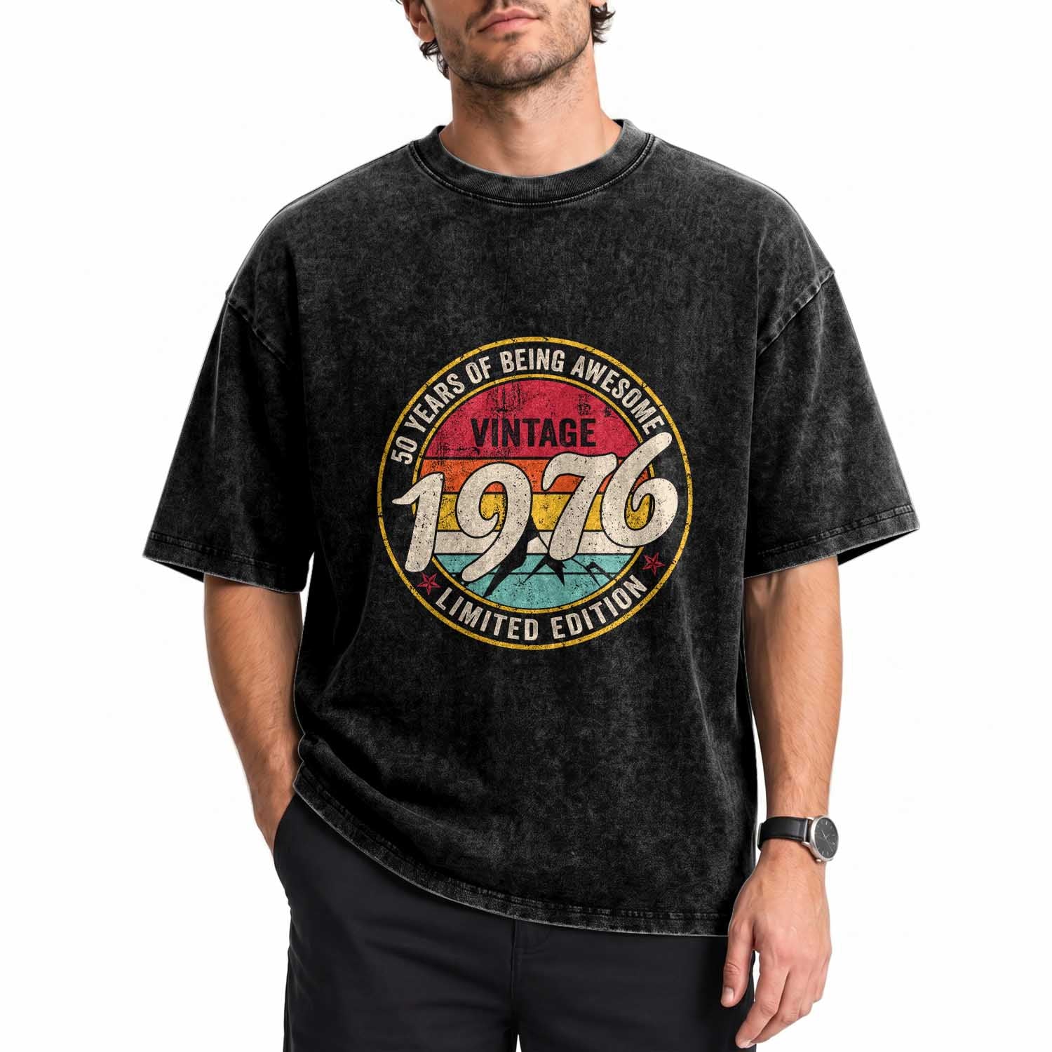50th Birthday Washed Cotton T-Shirt Vintage 1976 Limited Edition Funny 50 Year Old Gift