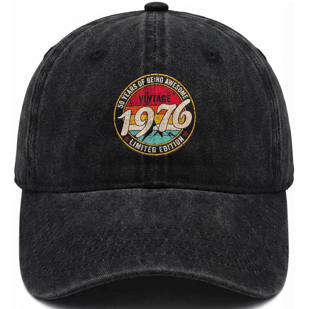 50th Birthday Washed Cotton Baseball Cap Vintage 1976 Limited Edition Funny 50 Year Old Gift