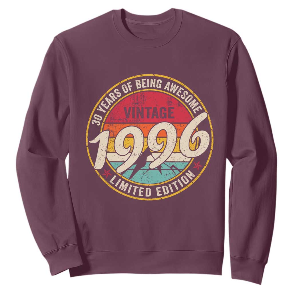 30th Birthday Sweatshirt Vintage 1996 Limited Edition Funny 30 Year Old Gift