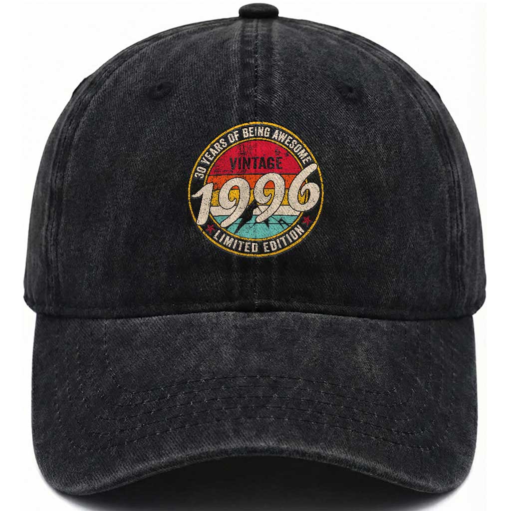 30th Birthday Washed Cotton Baseball Cap Vintage 1996 Limited Edition Funny 30 Year Old Gift