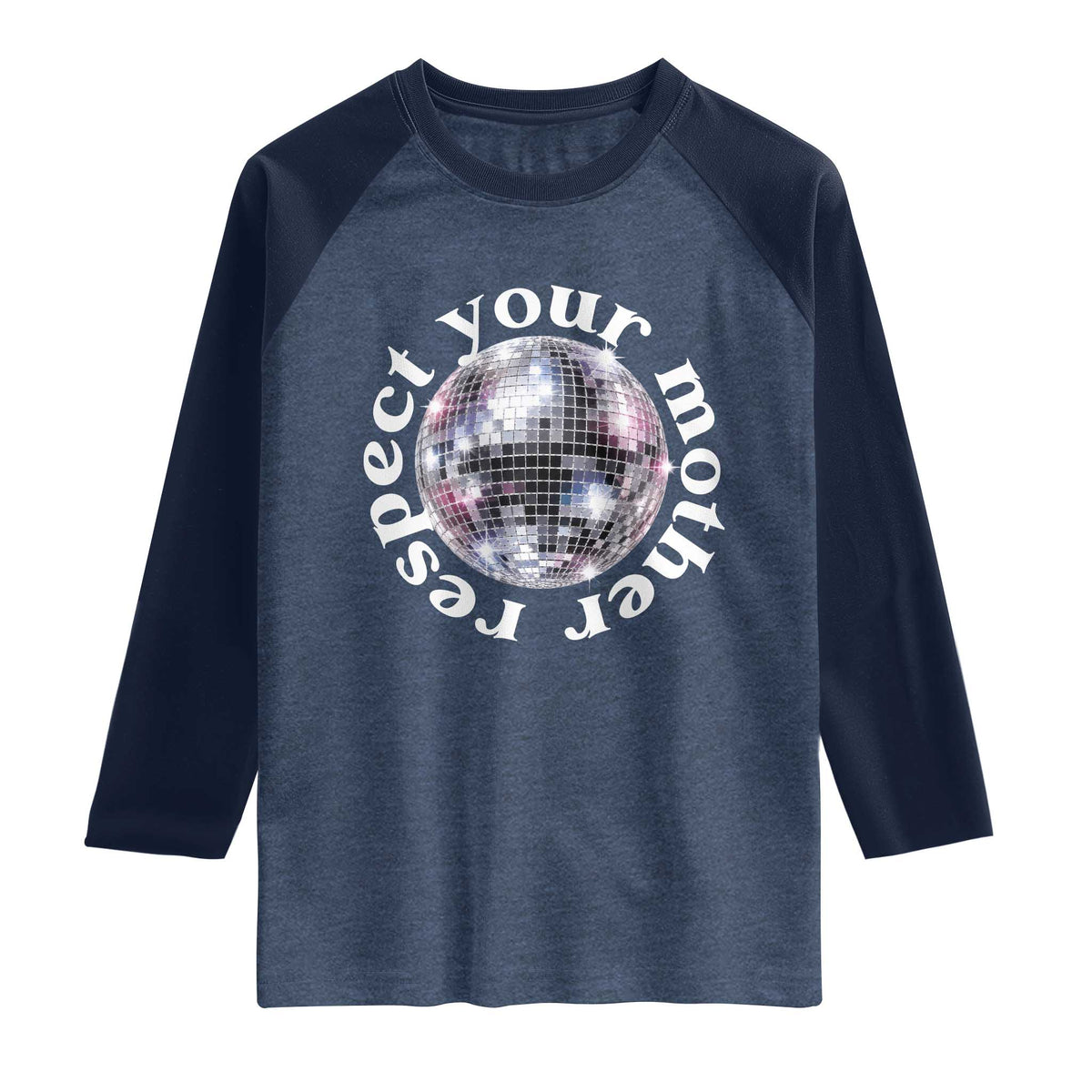Disco Ball Respect Your Mother Raglan Shirt Black and White Concert Mirrorball Retro