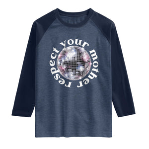 Disco Ball Respect Your Mother Raglan Shirt Black and White Concert Mirrorball Retro