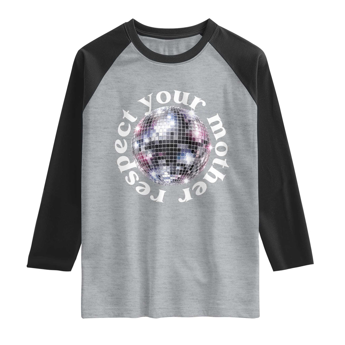 Disco Ball Respect Your Mother Raglan Shirt Black and White Concert Mirrorball Retro