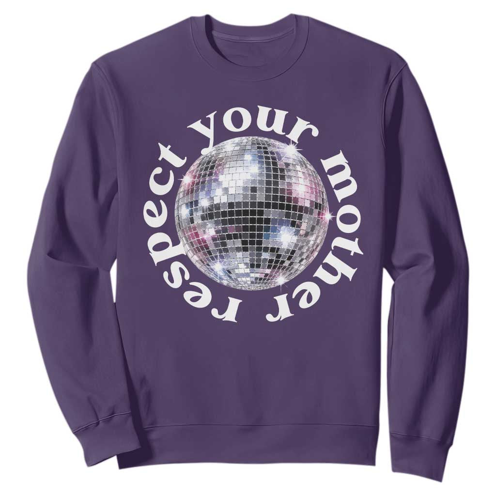 Disco Ball Respect Your Mother Sweatshirt Black and White Concert Mirrorball Retro