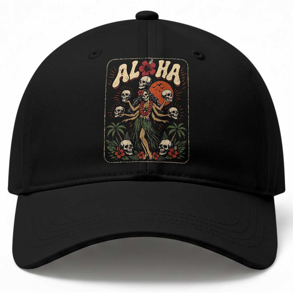 Aloha Skull Baseball Cap Hibiscus Flower Hula Dancer Dark Tropical Beach Gothic Hawaiian Vibe TS10 Print Your Wear