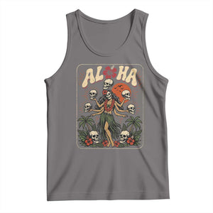 Aloha Skull Tank Top Hibiscus Flower Hula Dancer Dark Tropical Beach Gothic Hawaiian Vibe TS10 Deep Heather Print Your Wear