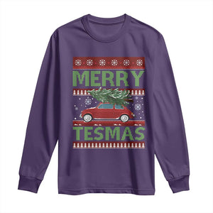 Funny Christmas Truck Long Sleeve Shirt Merry Tesmas Cybertruck Futuristic Car Ugly Sweater TS10 Purple Print Your Wear