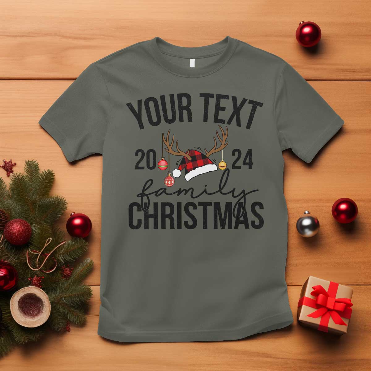 Personalized Matching Family Christmas T Shirt Custom Name Xmas Gift TS10 Military Green Print Your Wear