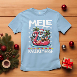 Mele Kalikimaka Hawaiian Christmas Santa T Shirt Palm Tree Beach Tropical Hawaii Xmas TS10 Light Blue Print Your Wear