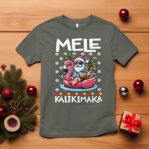 Mele Kalikimaka Hawaiian Christmas Santa T Shirt Palm Tree Beach Tropical Hawaii Xmas TS10 Military Green Print Your Wear