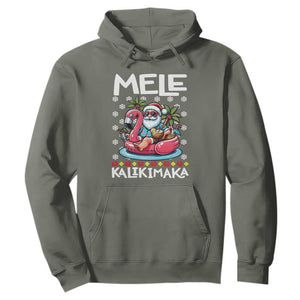 Mele Kalikimaka Hawaiian Christmas Santa Hoodie Palm Tree Beach Tropical Hawaii Xmas TS10 Military Green Print Your Wear