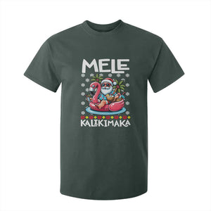 Mele Kalikimaka Hawaiian Christmas Santa T Shirt For Kid Palm Tree Beach Tropical Hawaii Xmas TS10 Dark Forest Green Print Your Wear