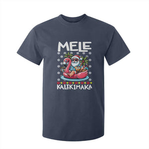 Mele Kalikimaka Hawaiian Christmas Santa T Shirt For Kid Palm Tree Beach Tropical Hawaii Xmas TS10 Navy Print Your Wear